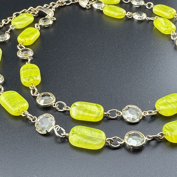 Yellow Swirl Glass Bead Crystal Gold-tone 2-strand Necklace UV Reactive GLOW VTG - Picture 11 of 16